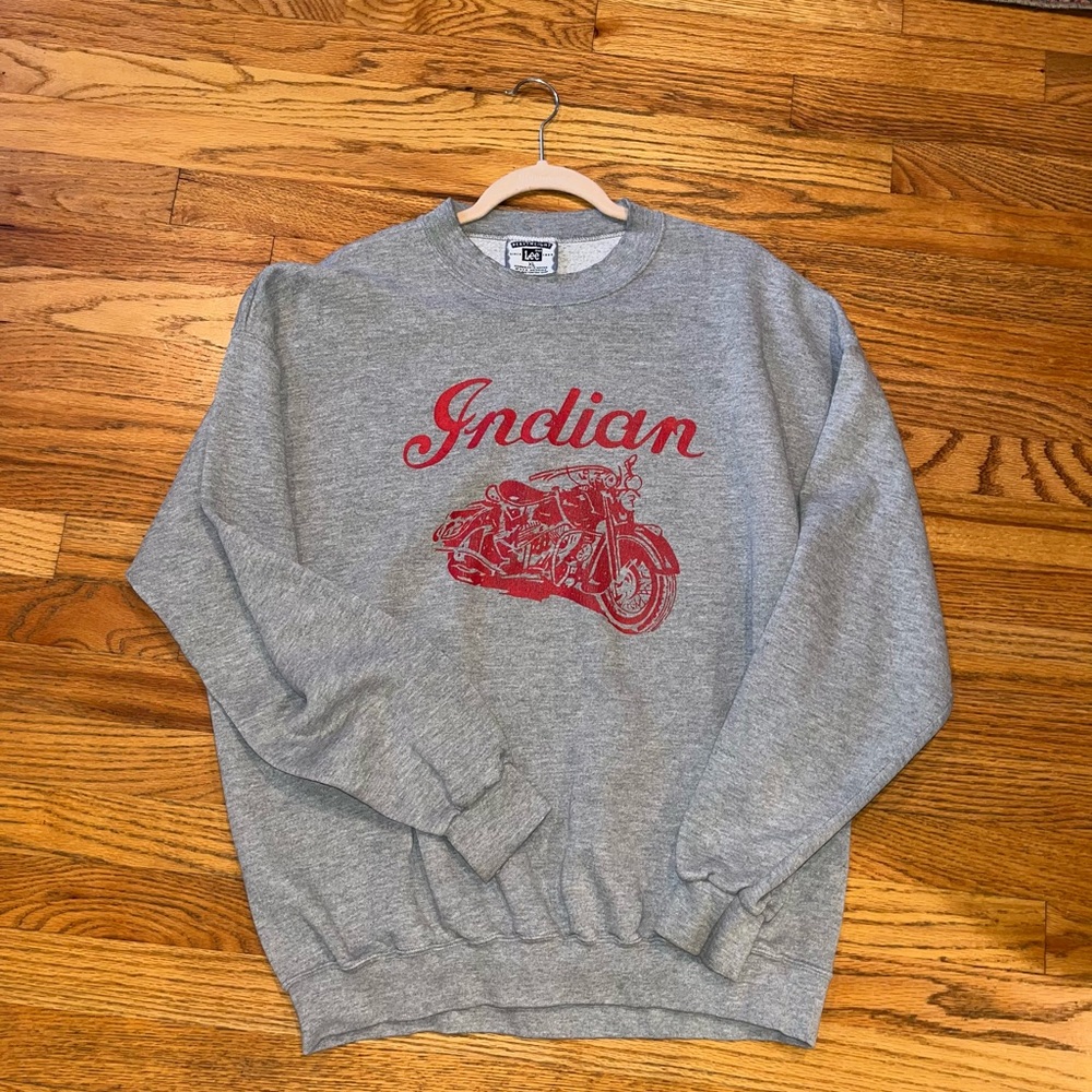 Indian Motorcycle Gray Crewneck Sweater with Red Graphic